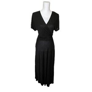 Diane Von Furstenberg Black Midi Dress Women’s Size 4 V Neck Front Slit DVF